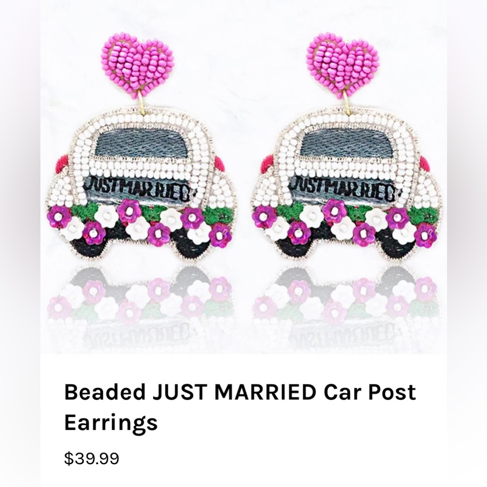 Beaded JUST MARRIED earrings